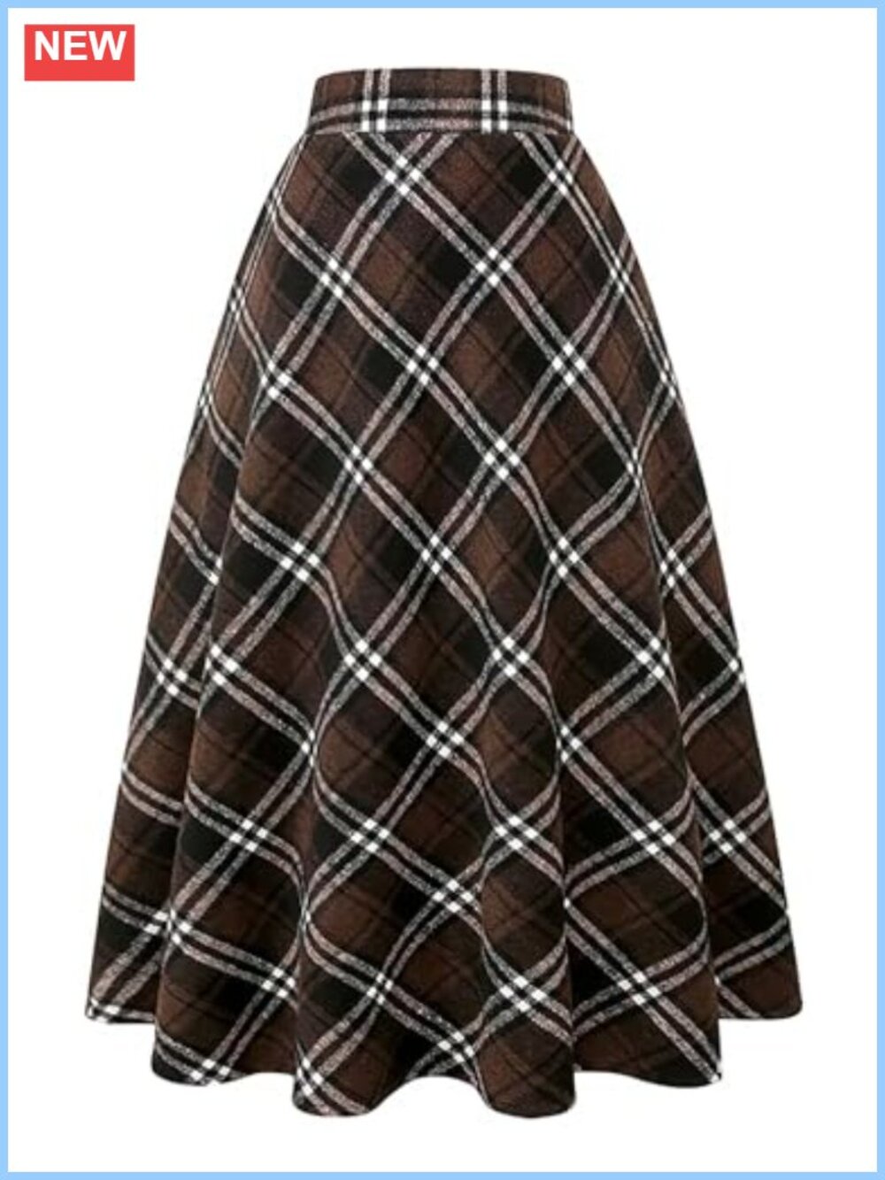Women's Long Plaid High Waist A-Line Pleated Tartan Winter Wool Blend Skirt